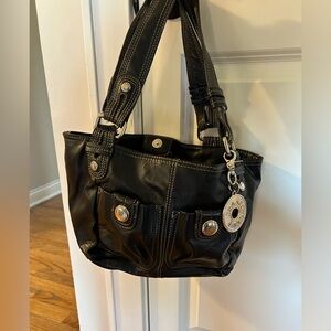 Franco Sarto black purse, white stitching